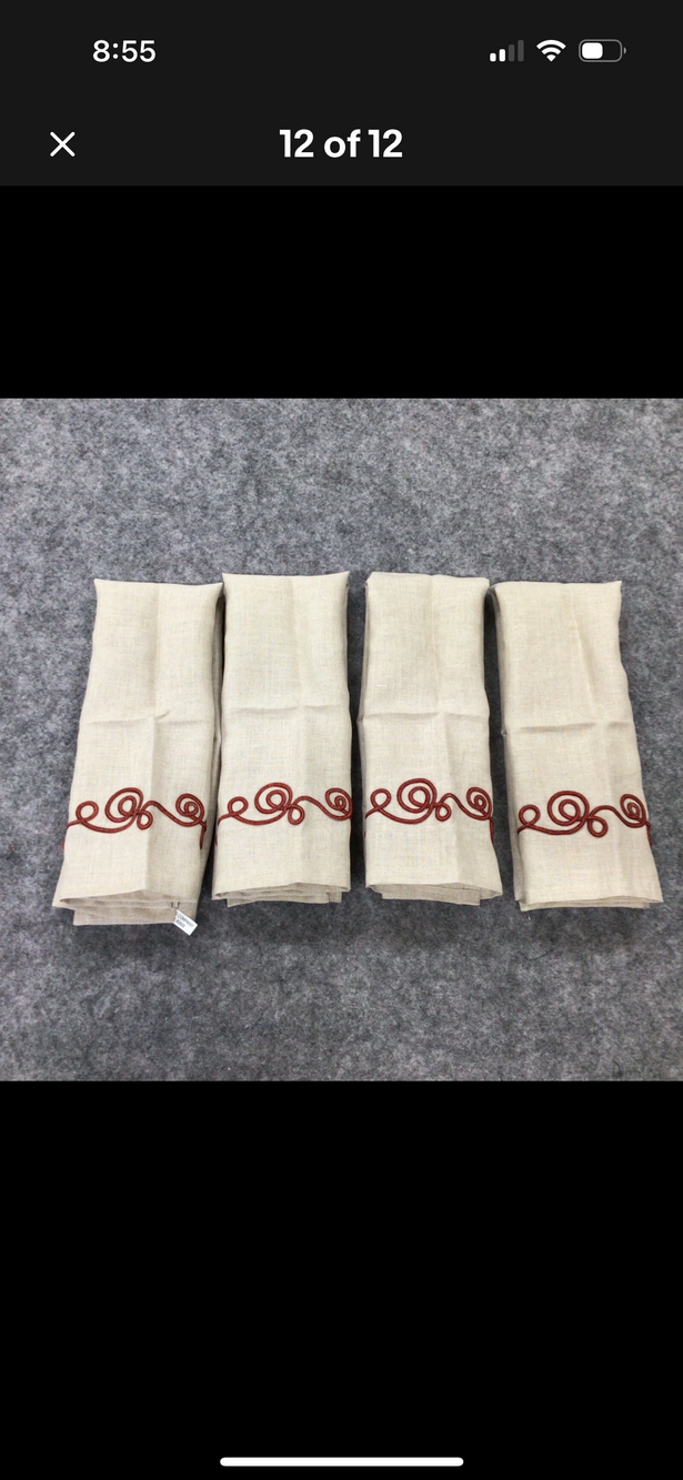 Koko Company Guest Towel Set 4 Linen Rust Embroidered 16x30 Handcrafted India